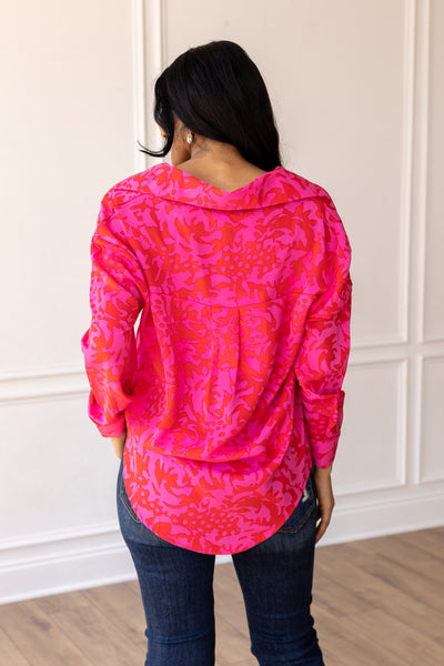 The Kathryn Hot Pink Abstract Floral Button Down Top