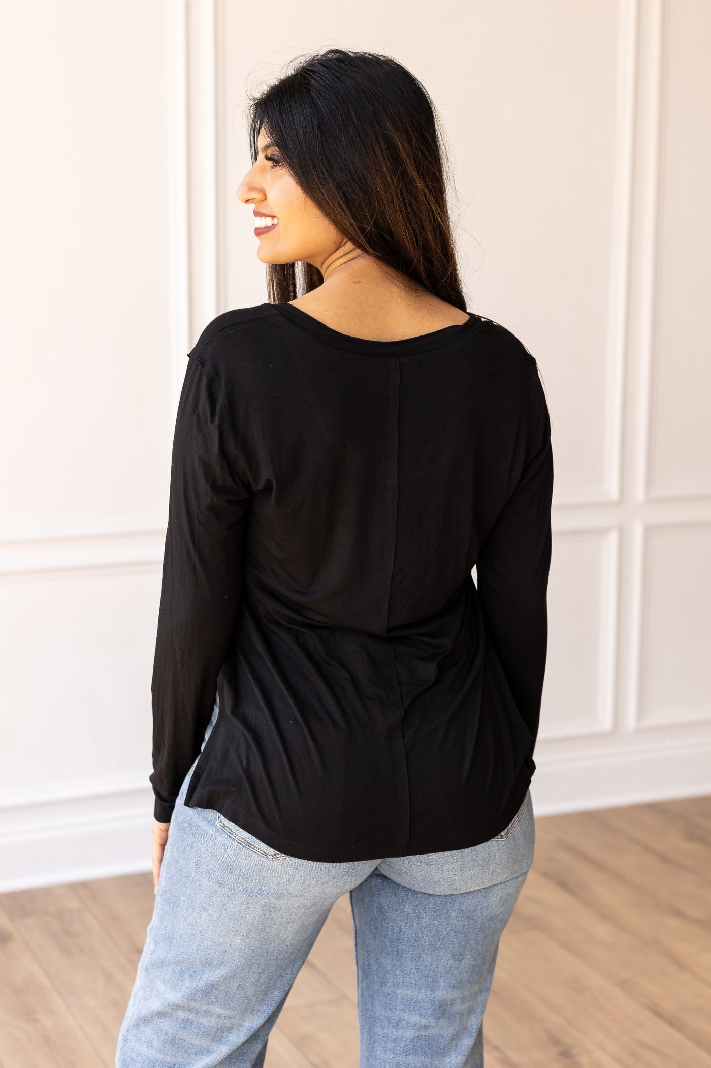 Not Your Basic Black Long-sleeved Side Split Top