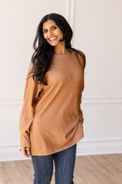 Daydream Sweetie Brown Ribbed Long-sleeve Top