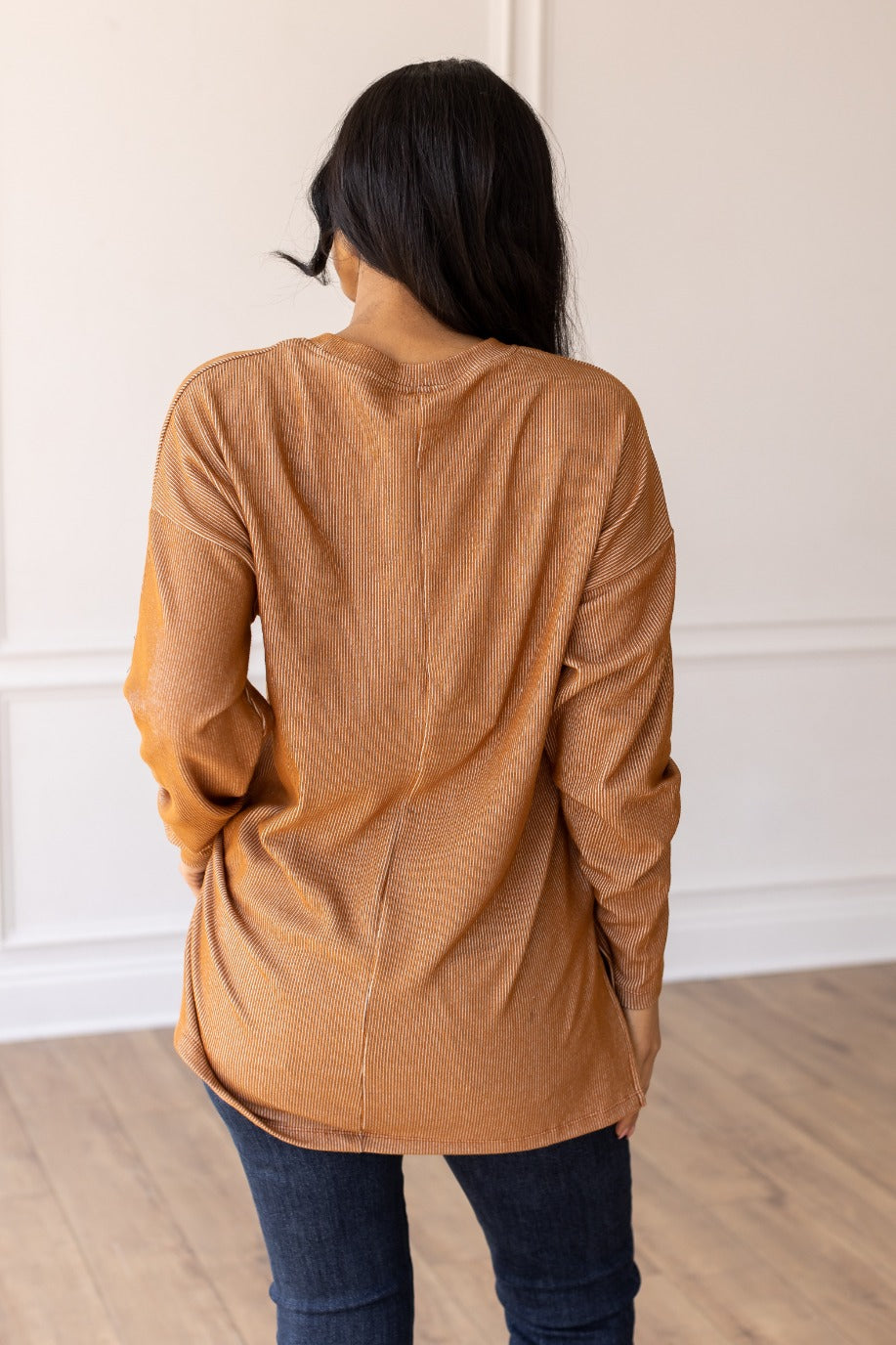 Daydream Sweetie Brown Ribbed Long-sleeve Top