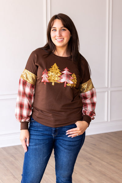 Brown Plaid Christmas Tree Sweatshirt