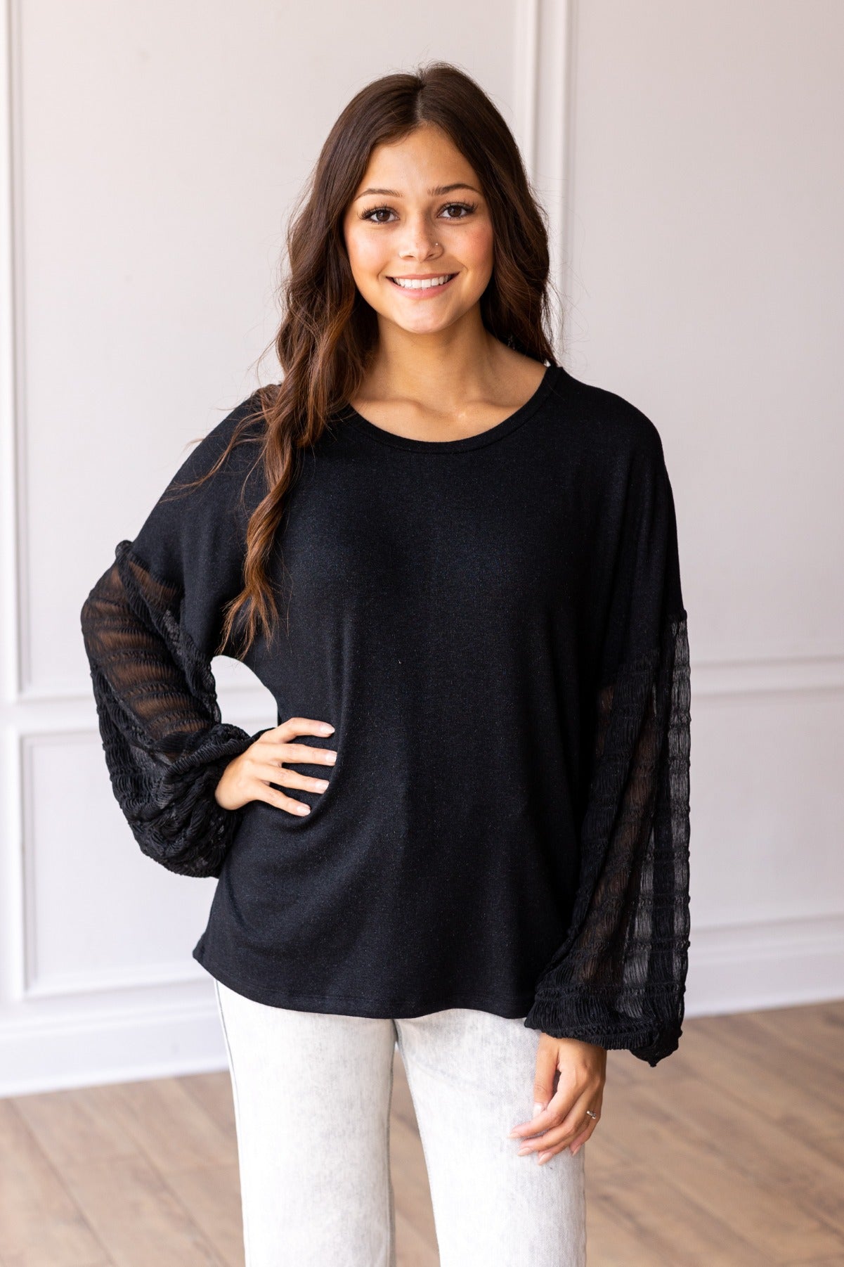 Black Top with Gauze Sleeves