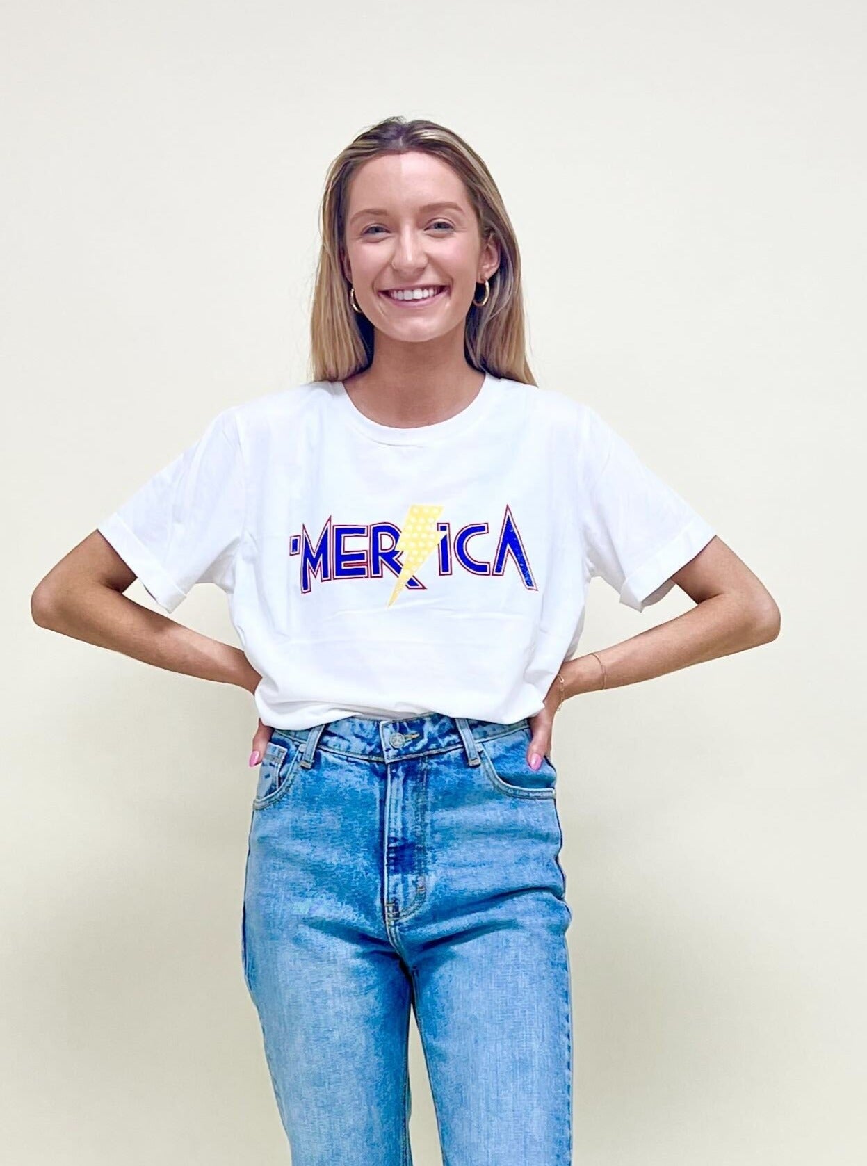 Merica on Vanilla Bean-White Cuff Tee