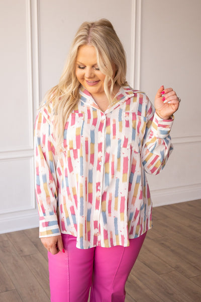 Kathryn Classic Button-Up, Watercolor Striped