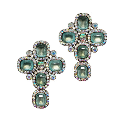 Opulent Green Crystal Cross Studs