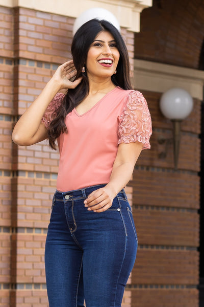 Rust Floral Sleeve Bodysuit