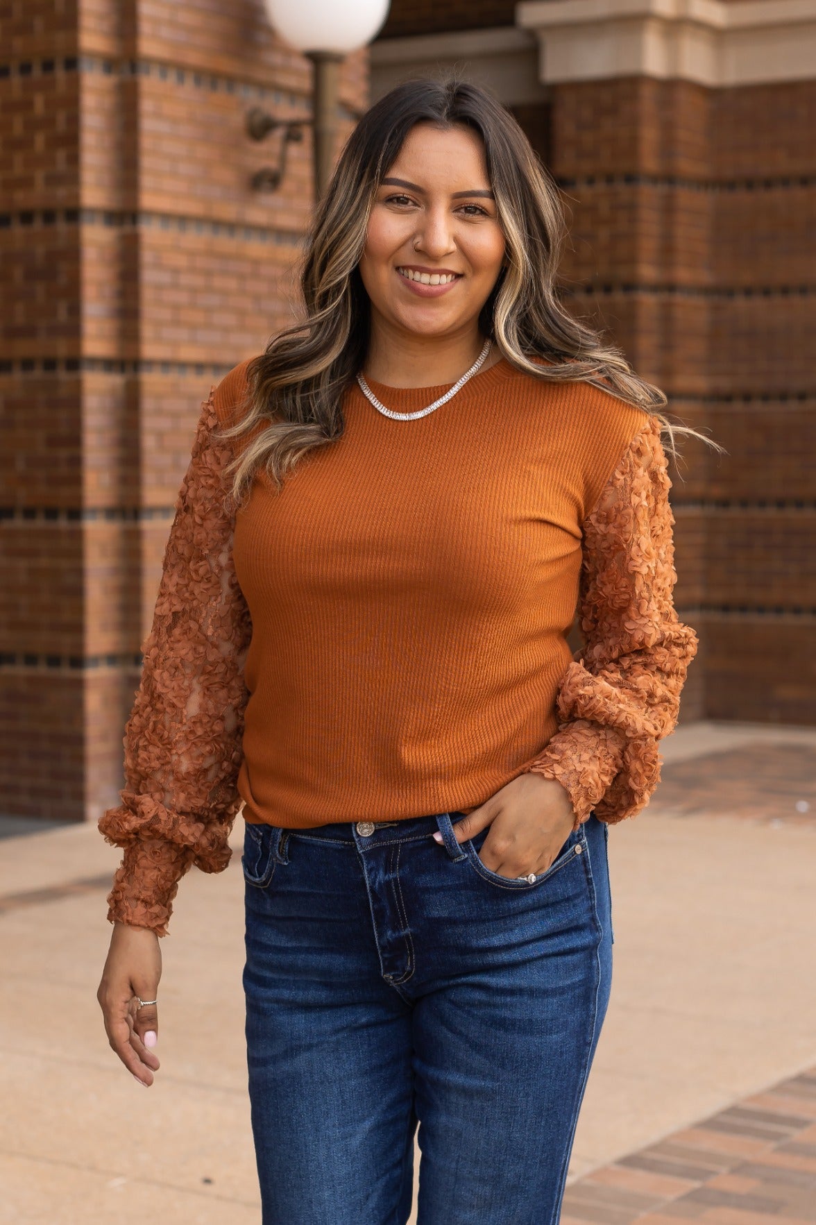 Rust Floral Mesh Sleeve