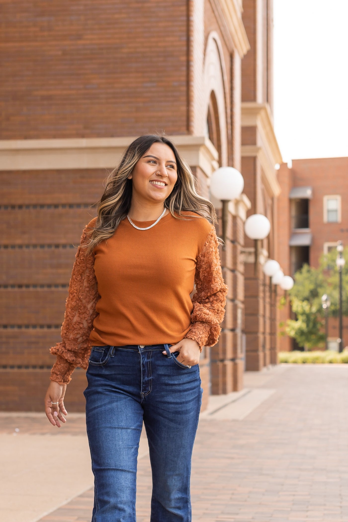 Rust Floral Mesh Sleeve