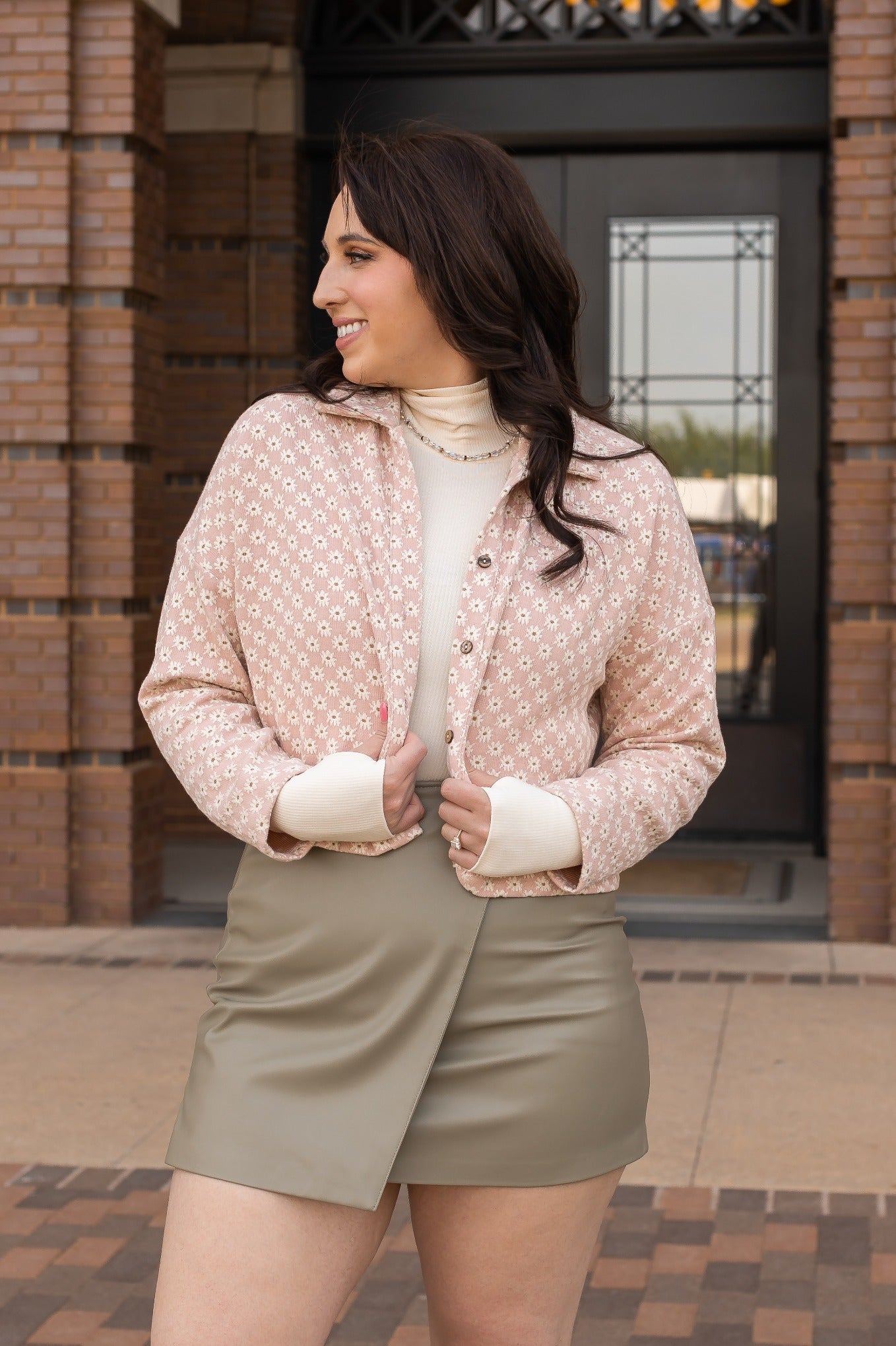 Mom Crop Pink Floral Button Down