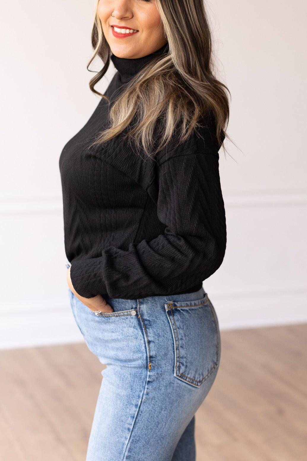 Heathered Hug Black Turtle Neck Knit Sweater