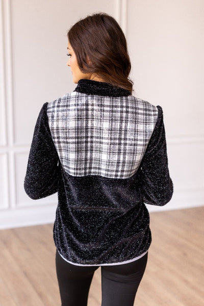 Black Gingham Sherpa Half Zipper