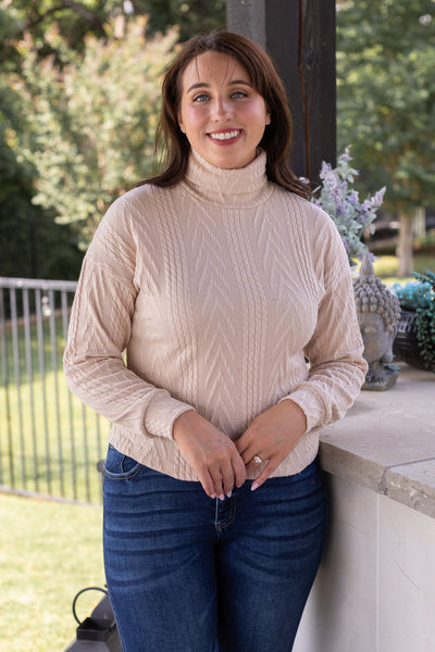 Beige Turtle Neck Knit Sweater