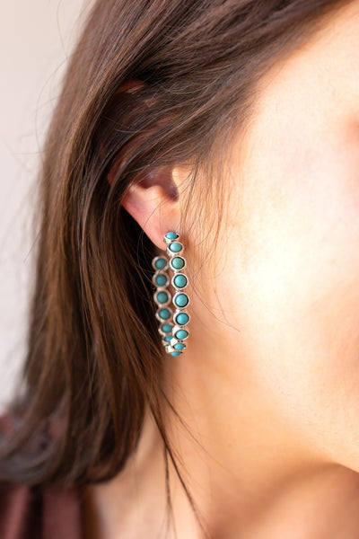 Stone Hoop Earrings, Turquoise