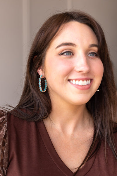 Stone Hoop Earrings, Turquoise