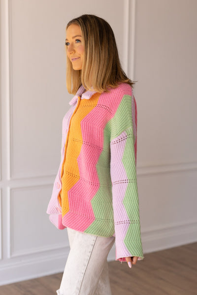 Rainbow Chevron Blanket Cardigan