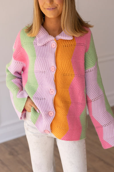 Rainbow Chevron Blanket Cardigan