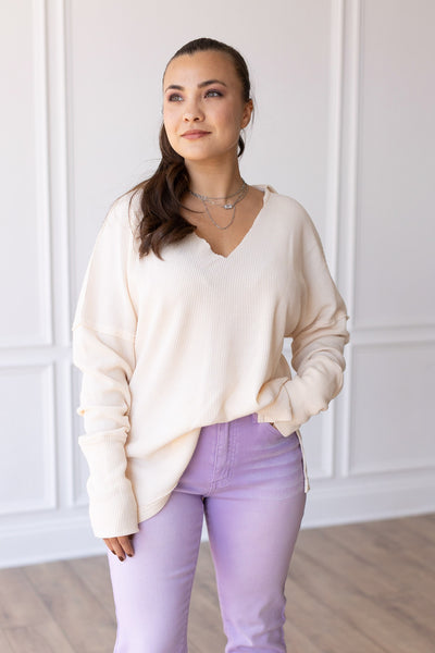 Pretty Pleased Waffle Knit Top in Ivory