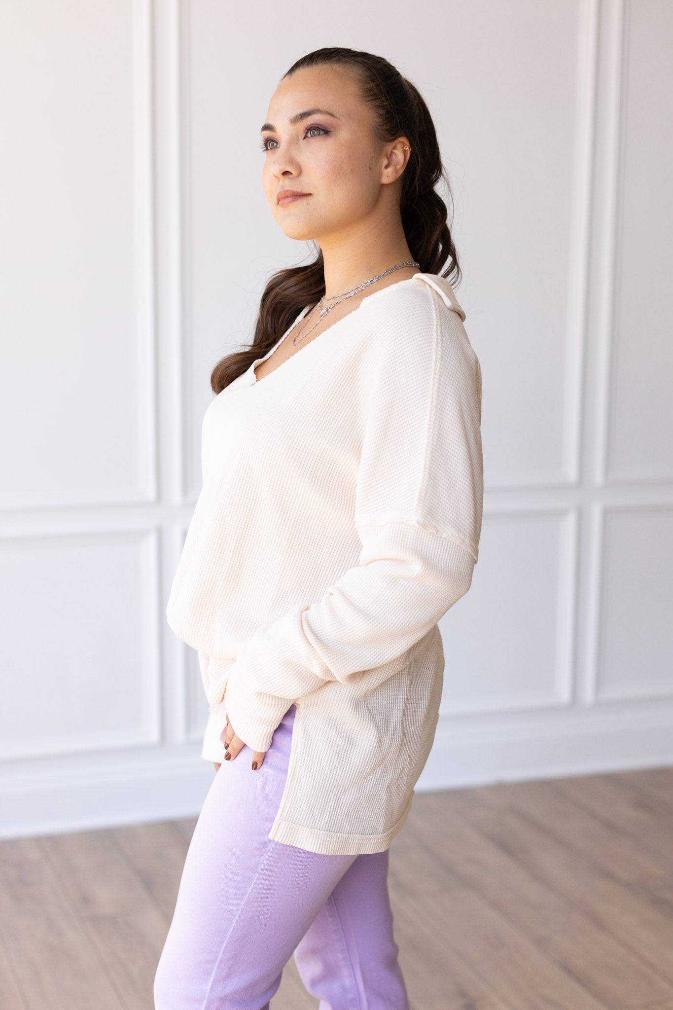 Pretty Pleased Waffle Knit Top in Ivory