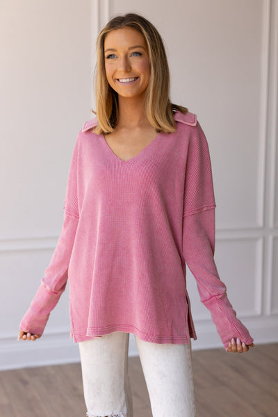 Pretty Pleased Waffle Knit Top in Pink