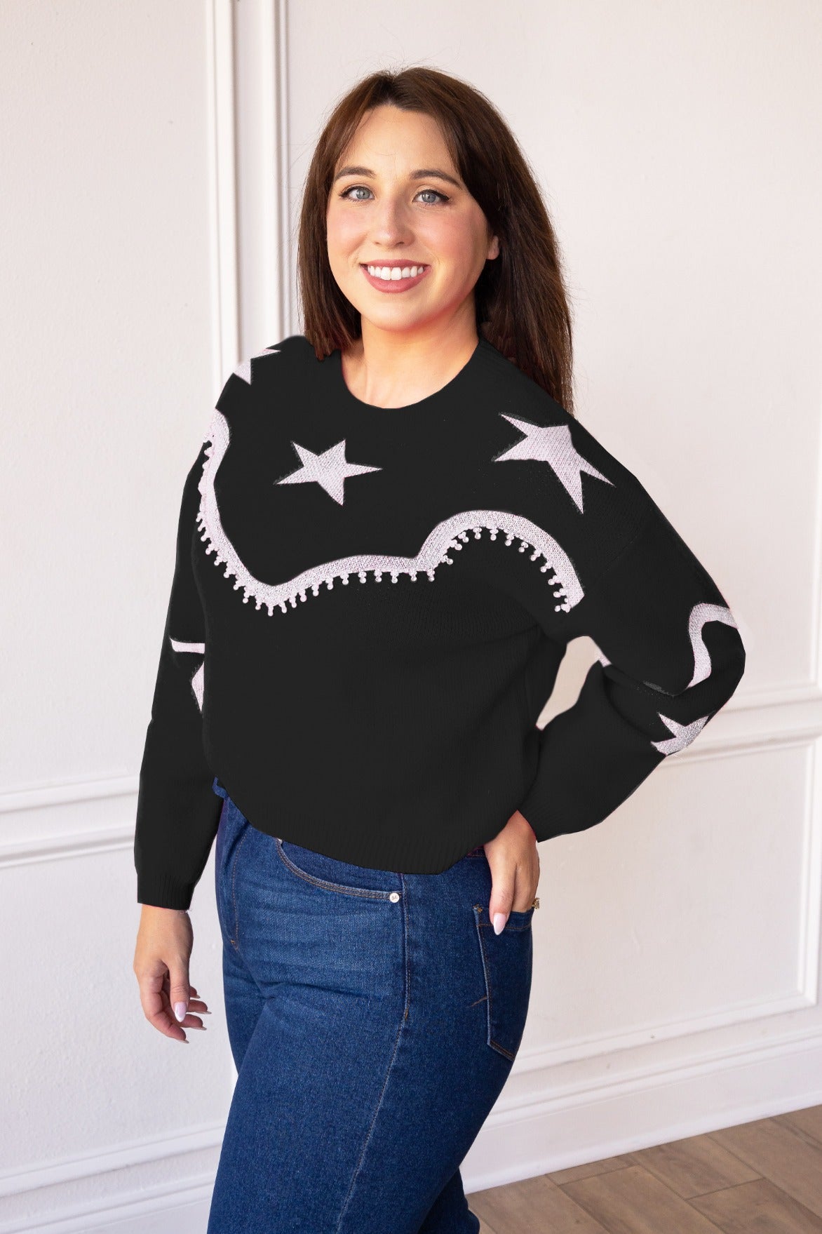 Rhinestone Wrangler Black Pullover