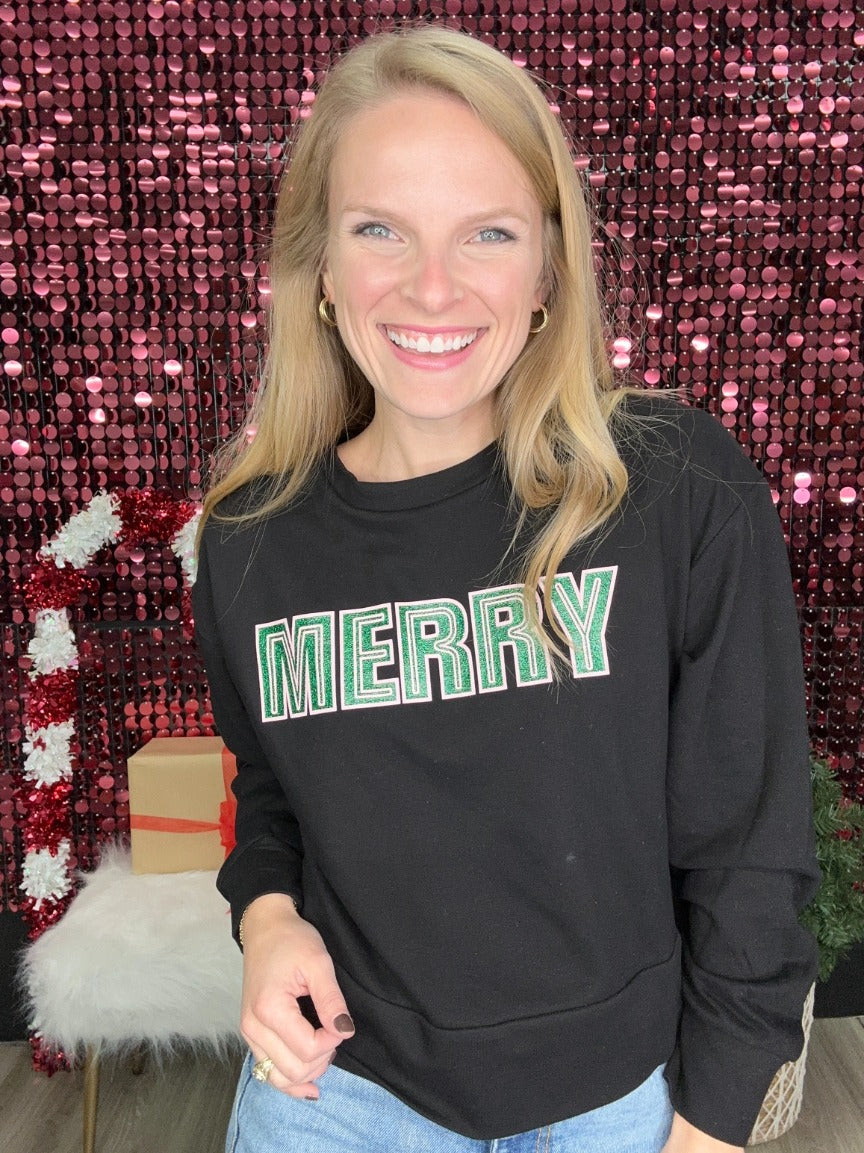 Merry on Black Crop Sweatshirt