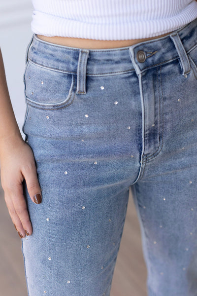 The Haley Light Wash Crystal Studded Straight Leg Jeans