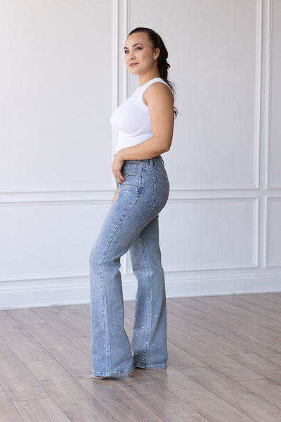 The Haley Light Wash Crystal Studded Straight Leg Jeans