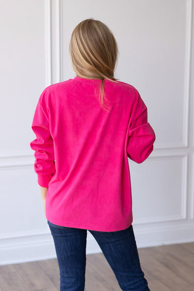 Candy Hearts on Hot Pink Crazy Cozy Microfleece Crewneck