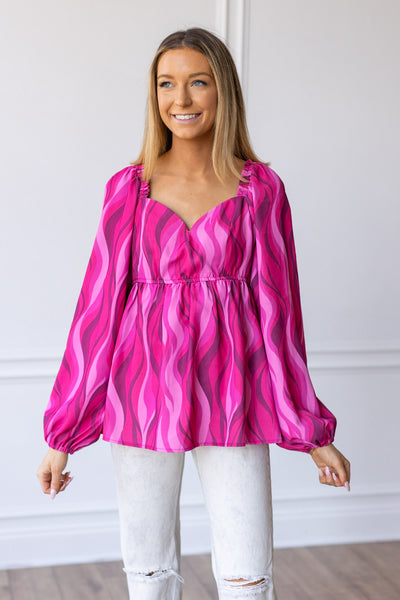 Flirty in Fuchsia Balloon-Sleeve Blouse