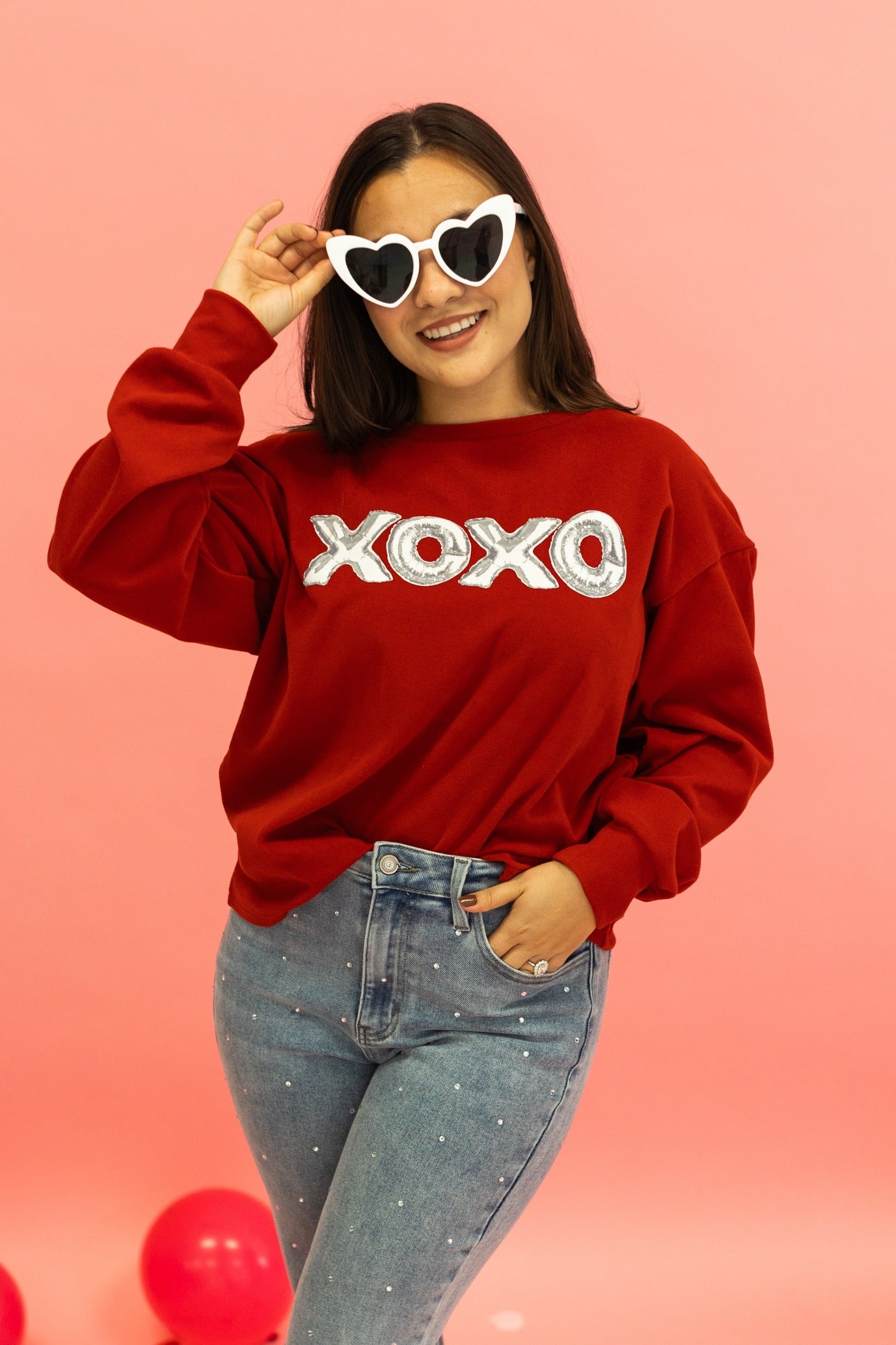 XOXO on Red Crazy Cozy Microfleece Crewneck