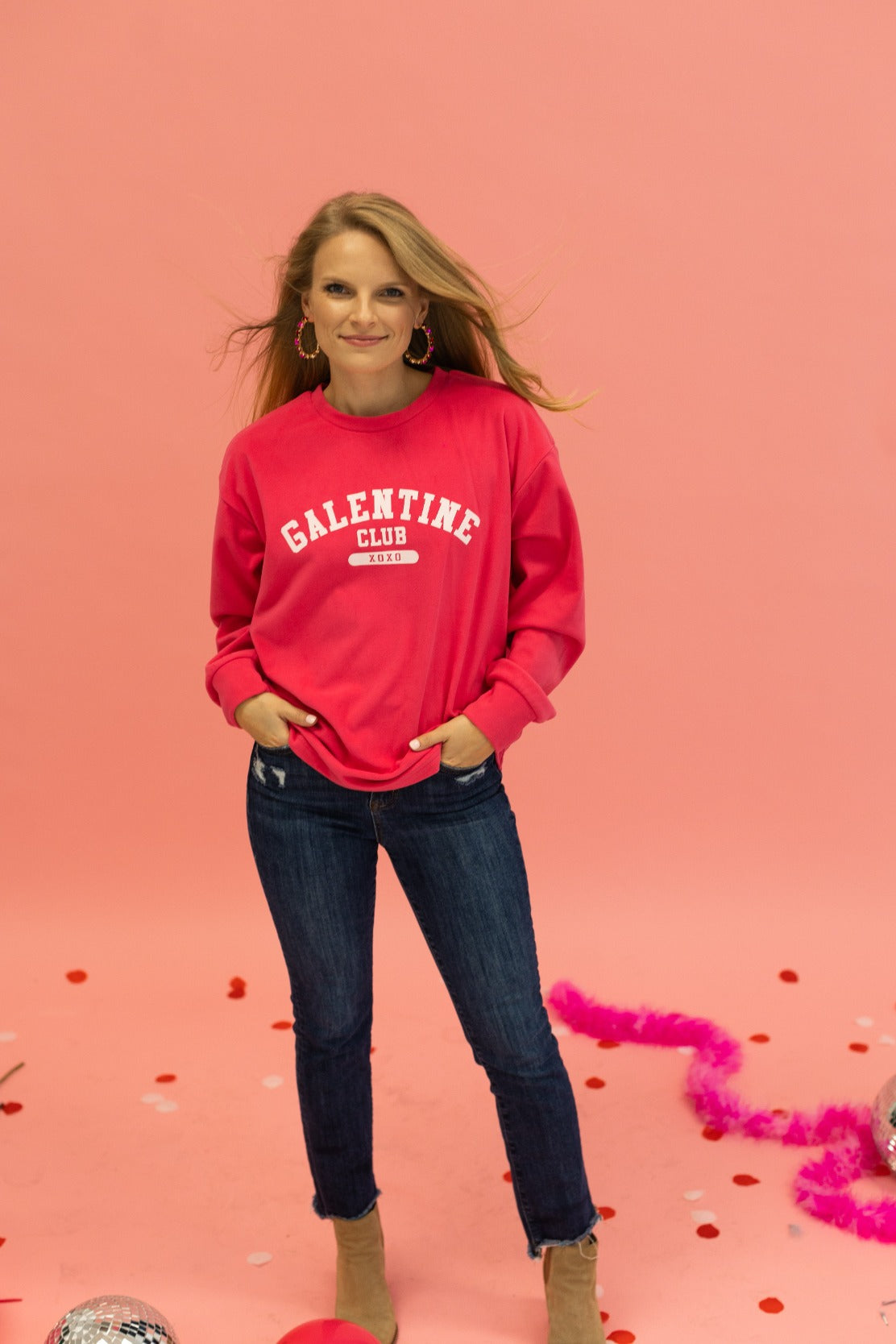 Galentine Club on Hot Pink Crazy Cozy Microfleece Crewneck