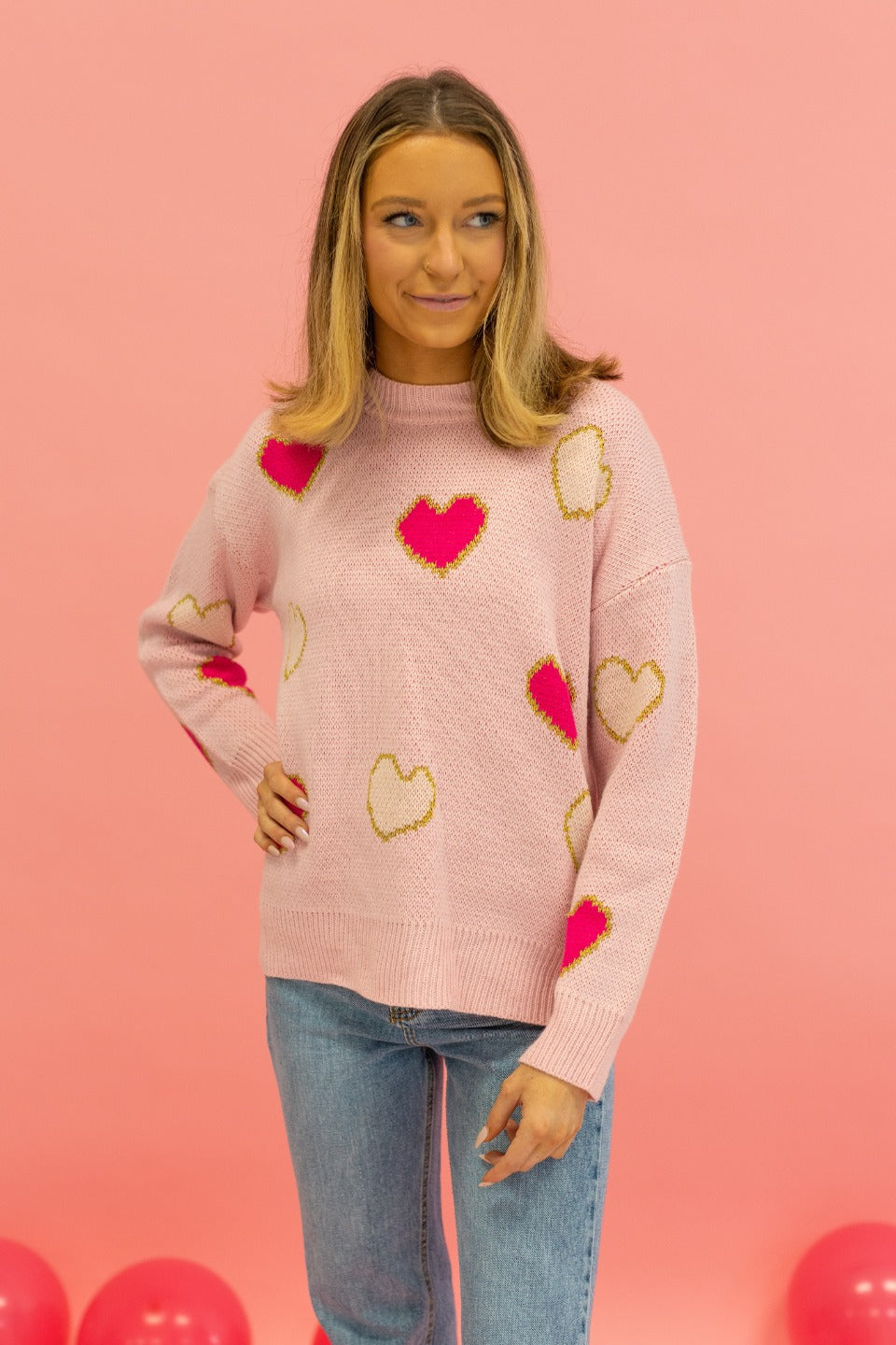 Love Is In The Air Pink Heart Sweater