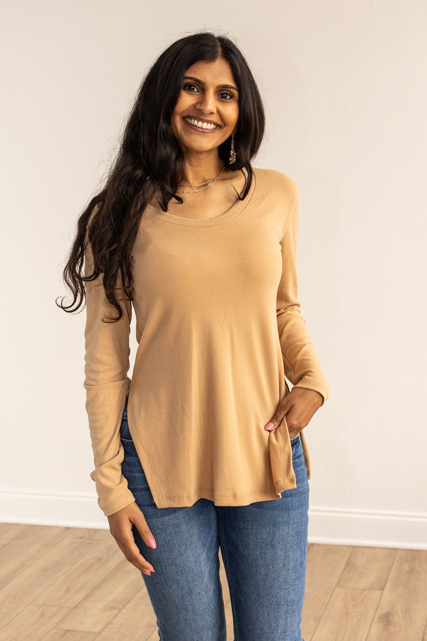 Not Your Basic Ivory Long-sleeved Side Split Top