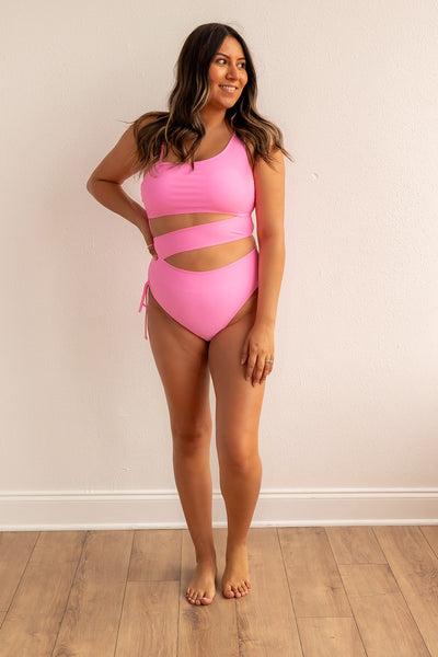 Neon Pink One Piece Side Cutout swimwear- Paradise Radiance Monokini