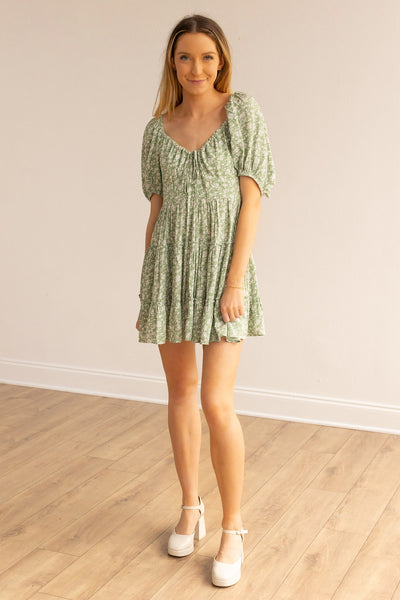 The Adelie Green Floral Dress