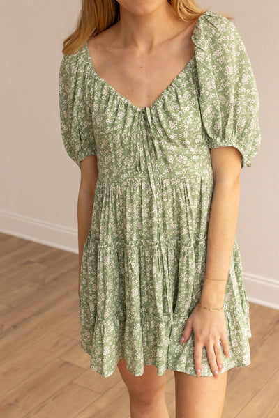 The Adelie Green Floral Dress