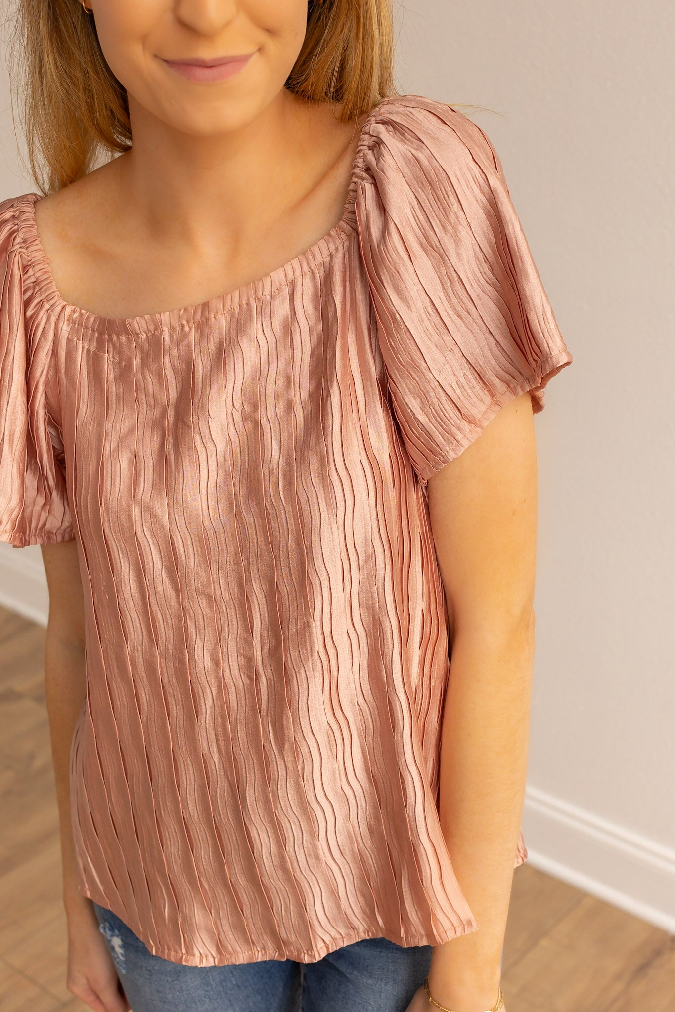 Lustrous Elegance Rose Gold Silk Top