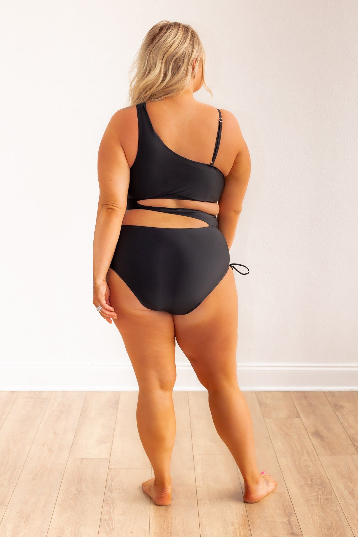 Black one piece side cut out swimwear