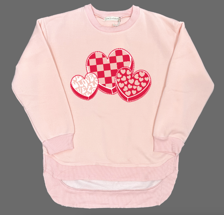 Valentine Hearts Pink French Terry Sweatshirt With Ribbed Knit