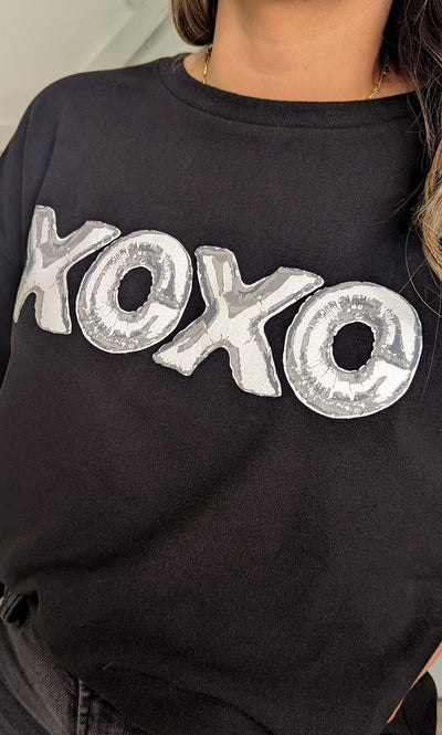 XOXO on Black Crazy Cozy Microfleece Crewneck