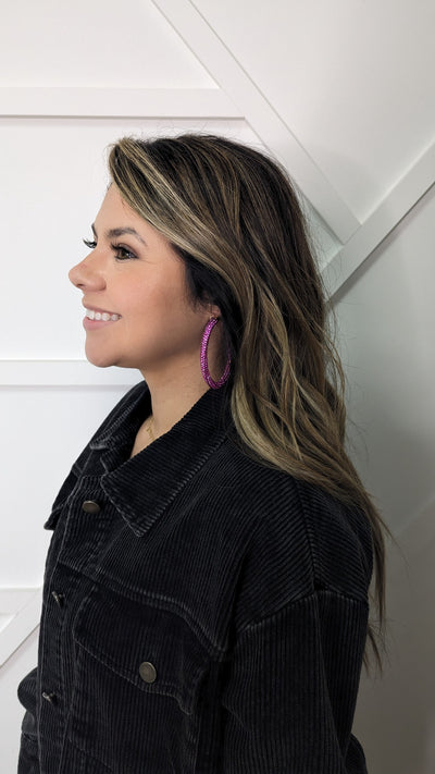 Let's Go Girls Fuchsia Crystal Hoop Earrings