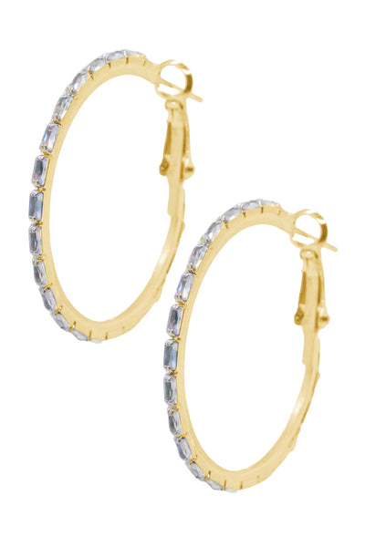 Large, Golden Hoops with Rectangular Gems