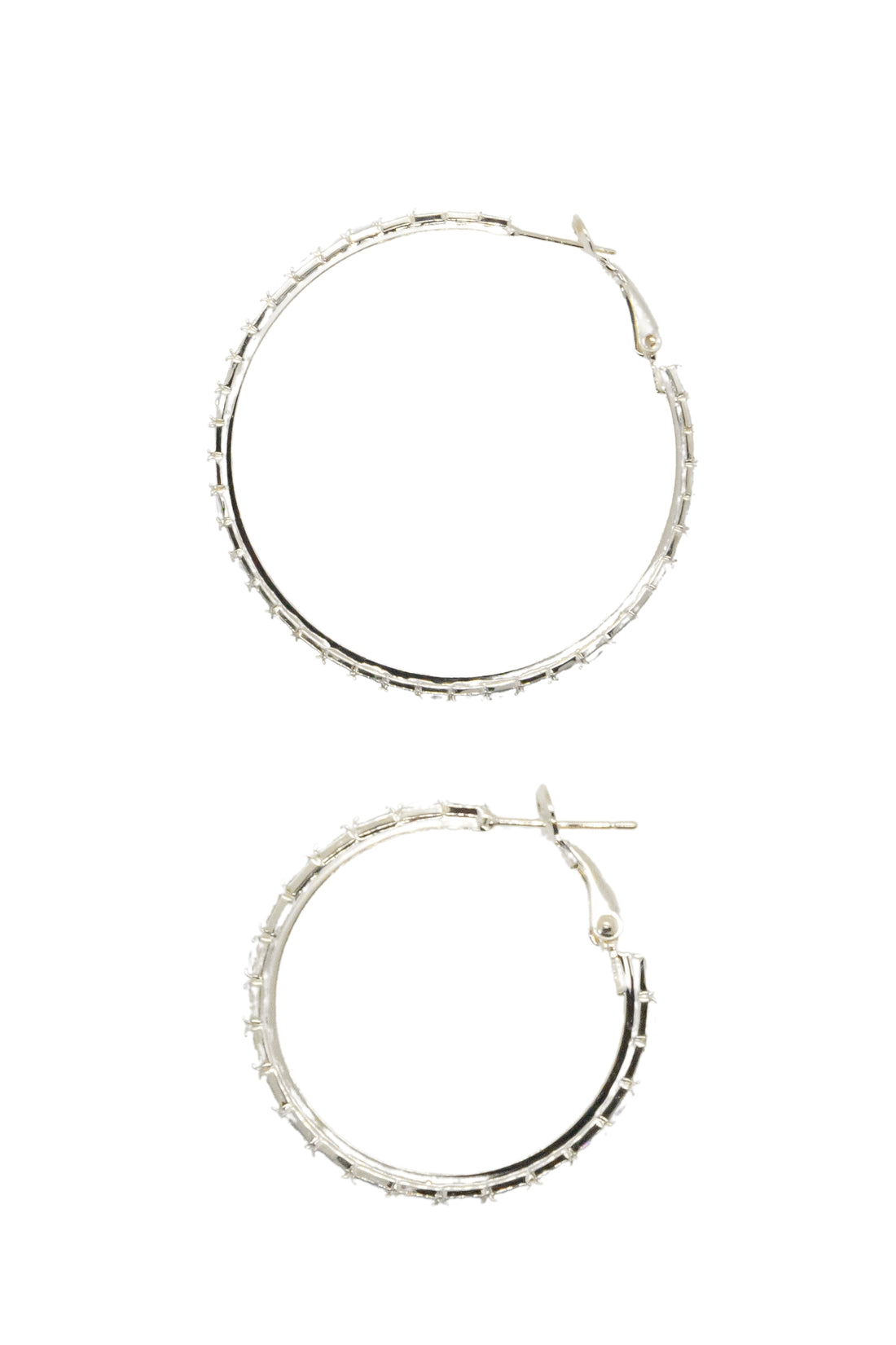Medium Sterling Silver Hoops with Rectangular Gems