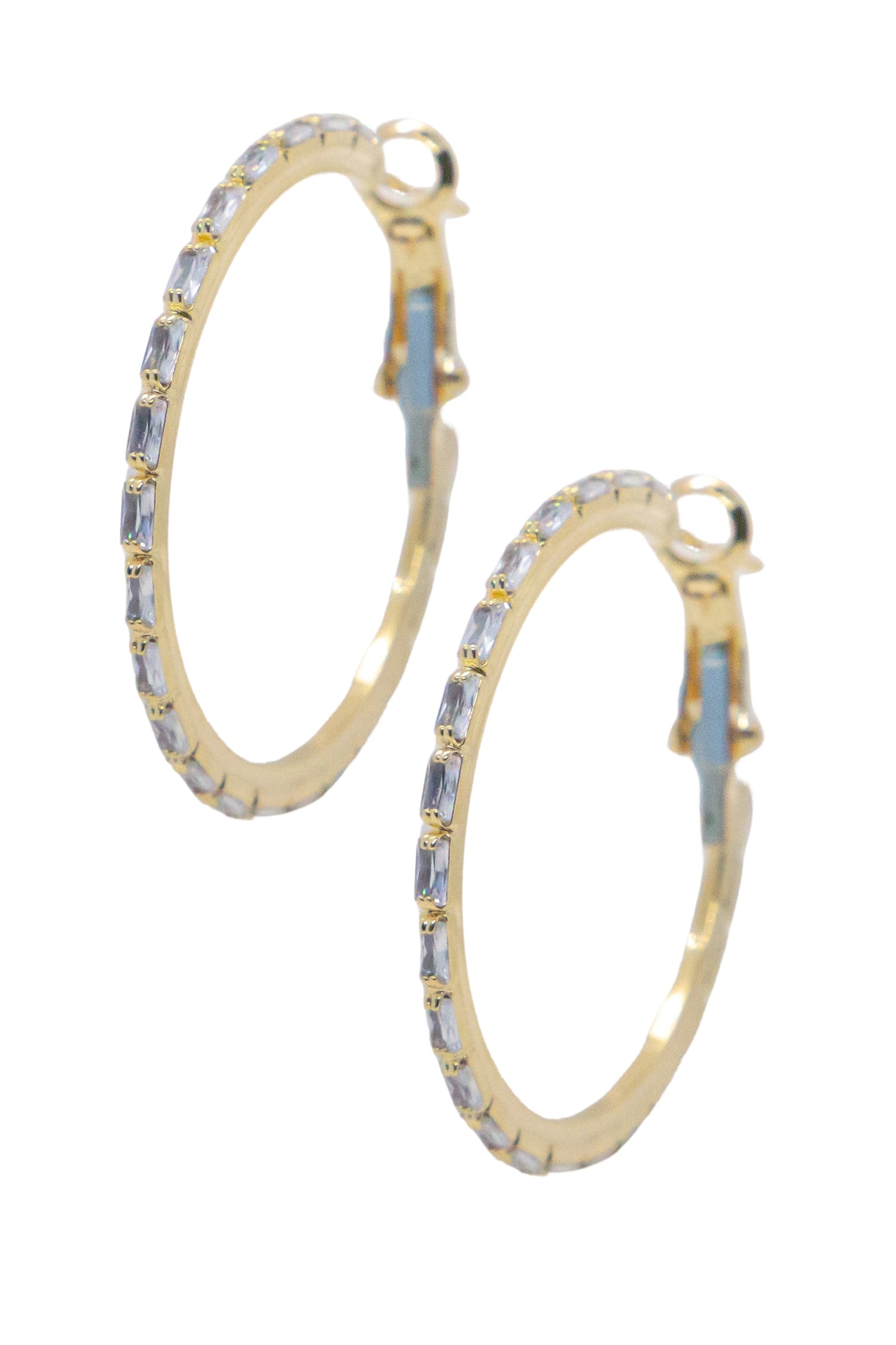 Medium, Golden Hoops with Rectangular Gems