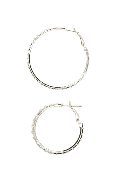 Large Sterling Silver Hoops with Rectangular Gems