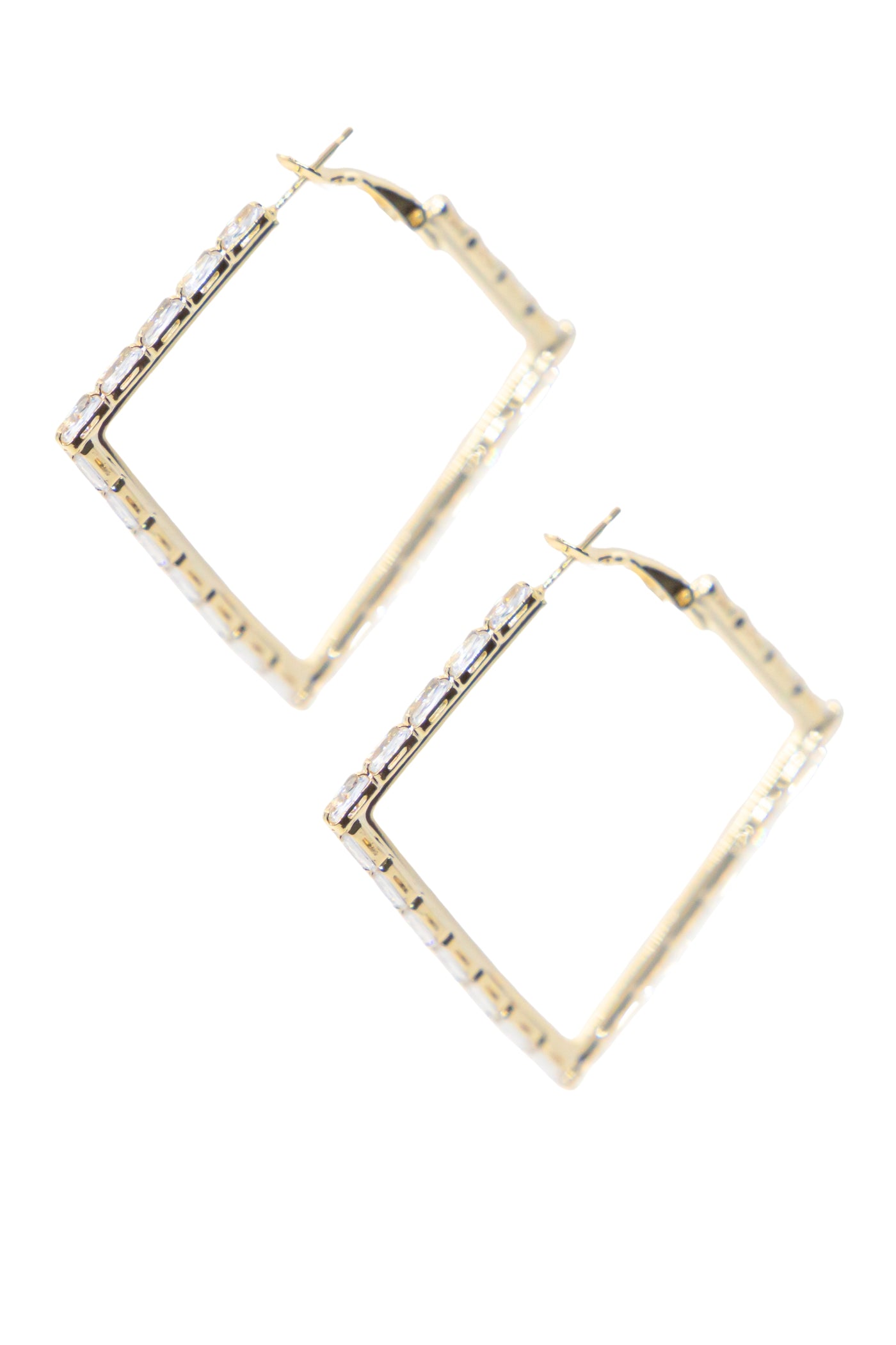 Medium Gold and Crystal square Hoops Earrings