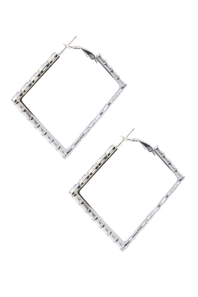 Medium Silver and Crystal square Hoops Earrings