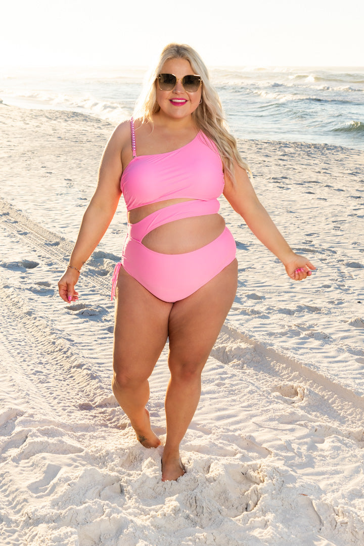 Neon Pink One Piece Side Cutout swimwear- Paradise Radiance Monokini