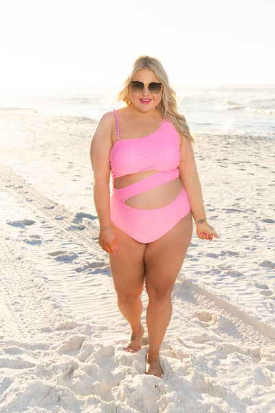 Neon Pink One Piece Side Cutout swimwear- Paradise Radiance Monokini