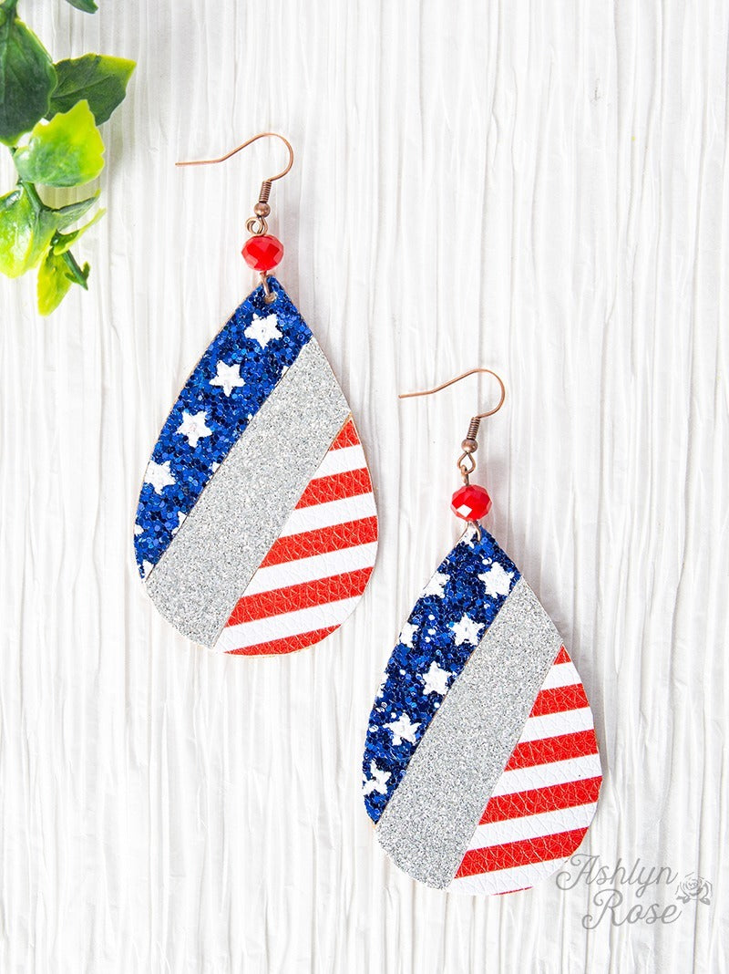 Patriotic Glitter Teardrop Earrings